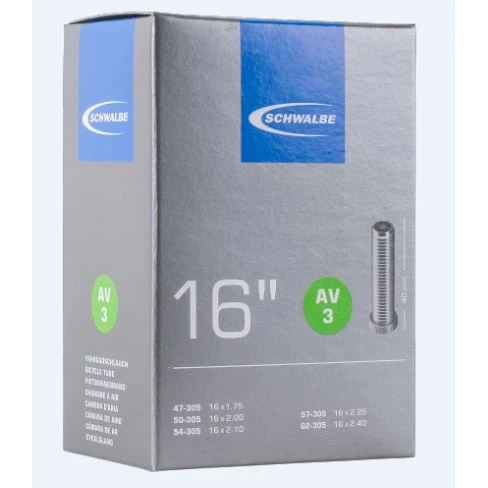 Chambre à air vélo Schwalbe AV3 16x1.75-2.40 (47/62-305) valve Schrader 40 mm