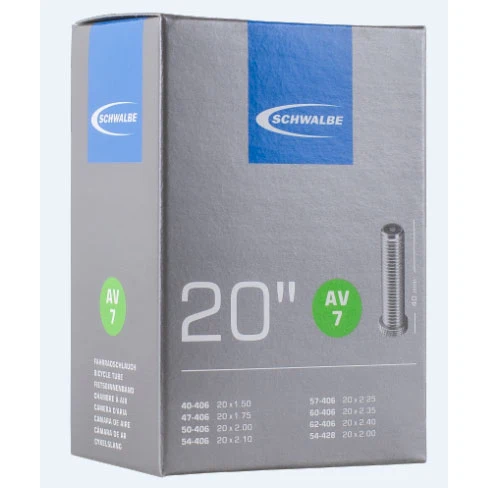 Chambre à air vélo Schwalbe AV7 20x1.50-2.40 (40/62-406) valve Schrader 40 mm