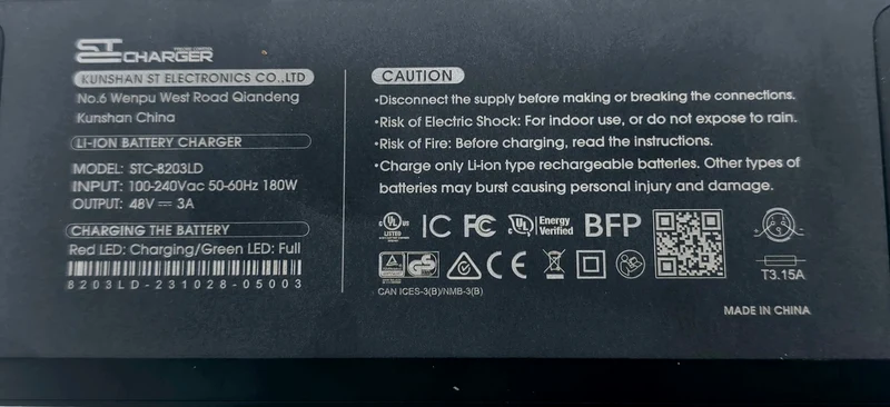 Charger 3A 48V St 3 Pin