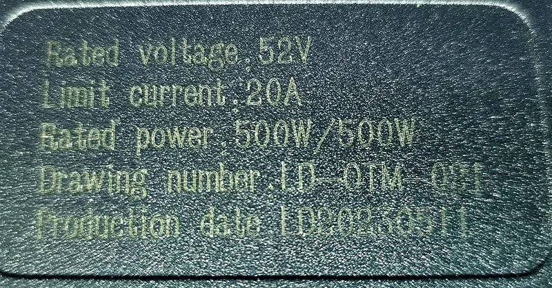 Controller 500W 52V Xi Hexagonal Motor Plug