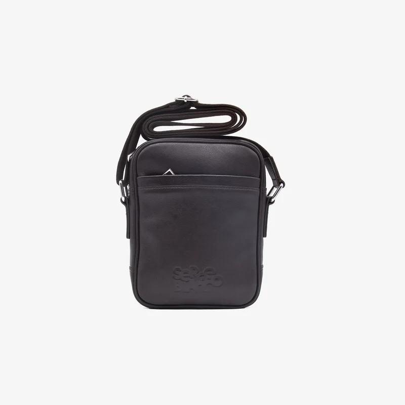 Sacoche en cuir avec logo embossé marron