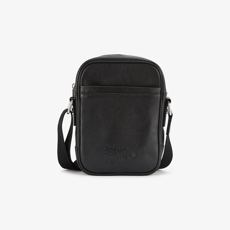 Sacoche en cuir avec logo embossé noir