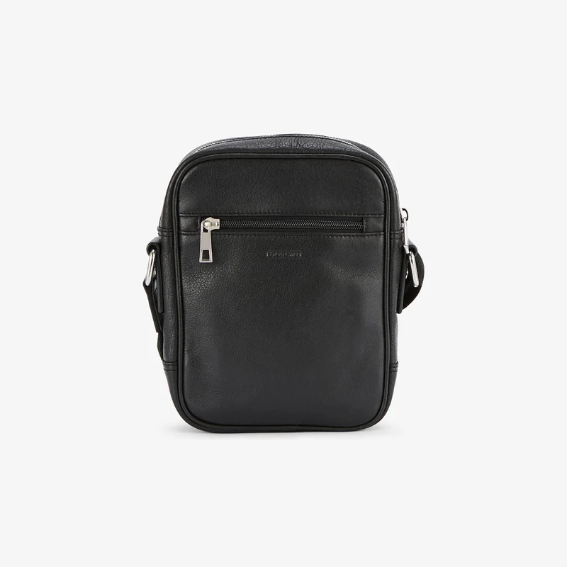 Sacoche en cuir avec logo embossé noir