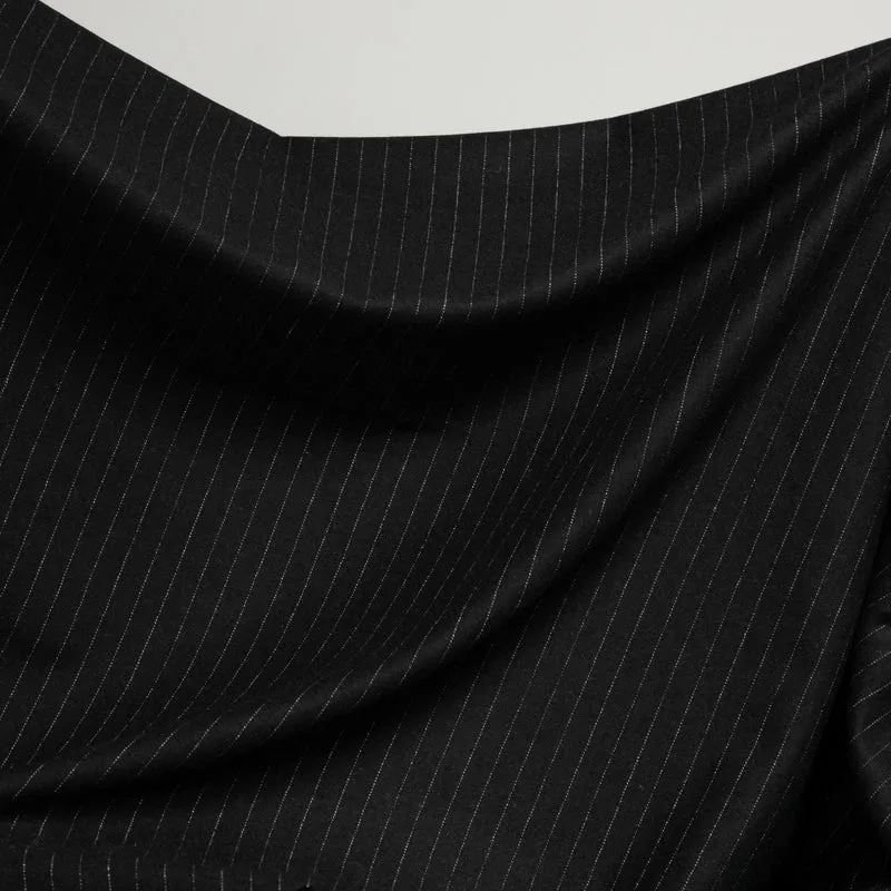 Tissu pour tailleur en viscose et laine | Rayures tennis noir & blanc