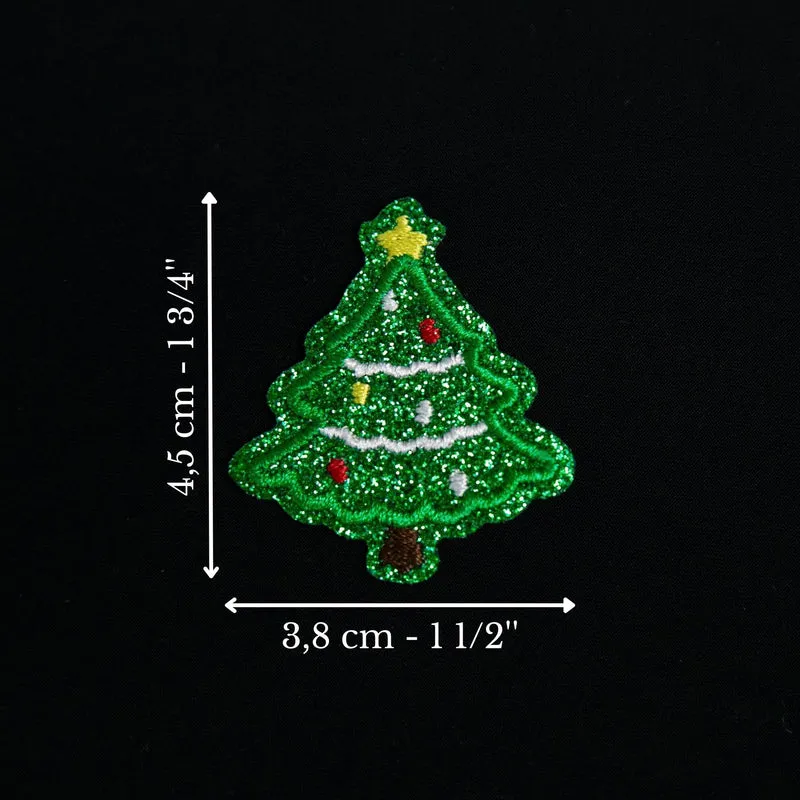 Sapin de Noël scintillant | Écusson thermocollant brodé
