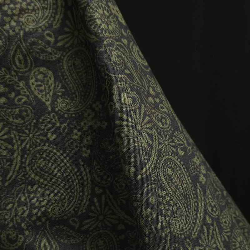 Tissu canevas de coton demi-natté | Paisley | Marine et vert olive