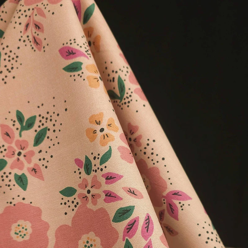 Tissu canevas de coton demi-natté | Jardin Floral | Rose
