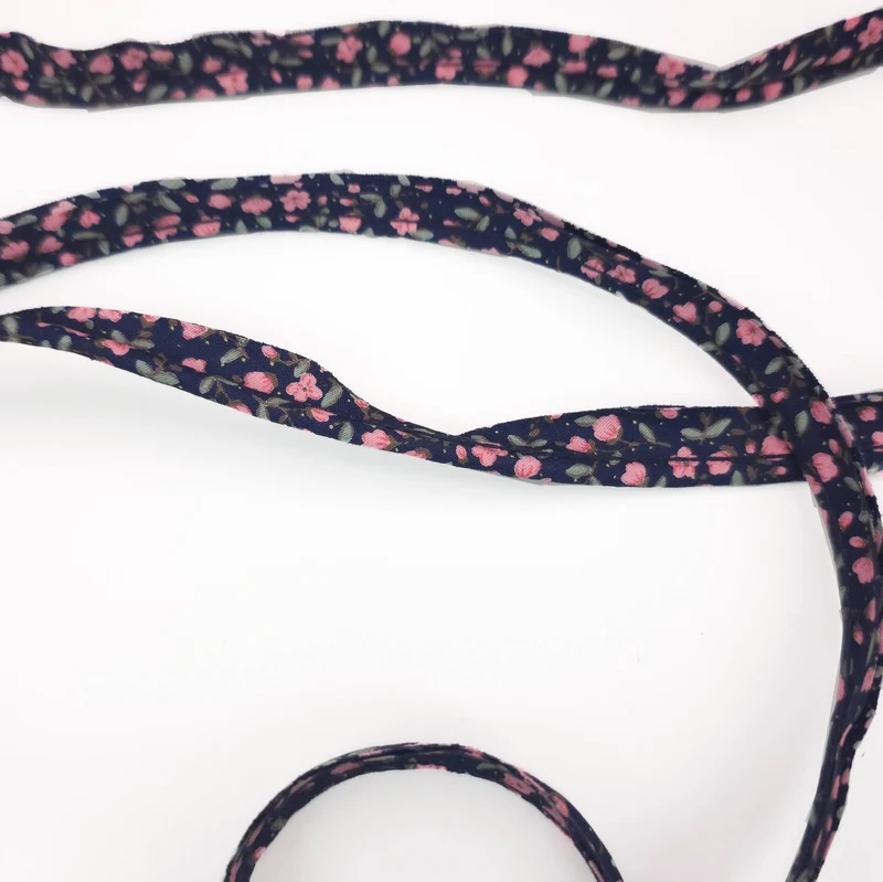 Cordon Passepoil en Coton | Floral Bleu Marine | 5 mm