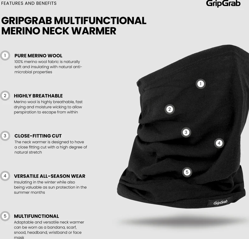 GripGrab multifunctional merino cycling neck warmer