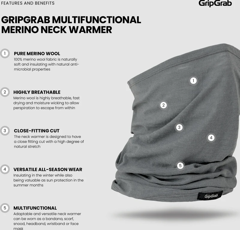 GripGrab multifunctional merino cycling neck warmer