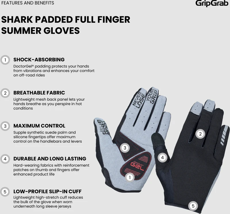 GripGrab Shark padded summer cycling gloves
