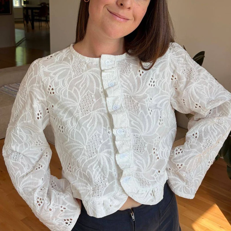 Broderie anglaise en coton | Blanc