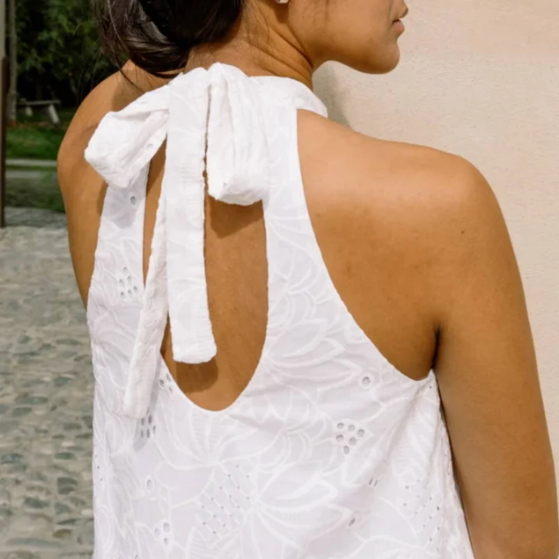 Broderie anglaise en coton | Blanc
