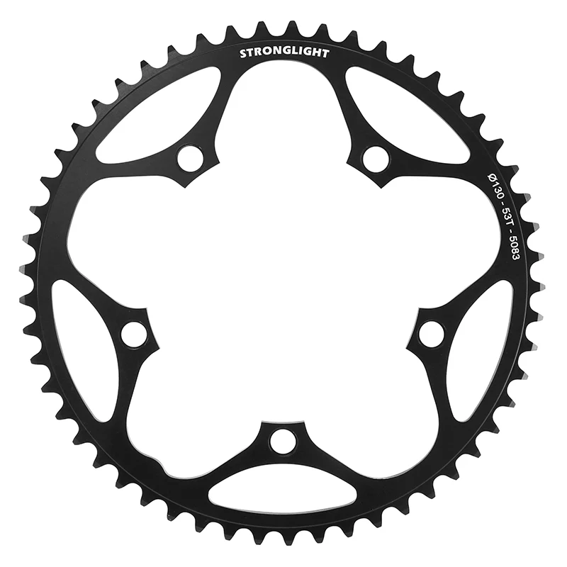 Plateau Route 5 branches Ø 130 Stronglight 53 dents Extérieur Noir Alu 5083 Type Shimano 9-10V.