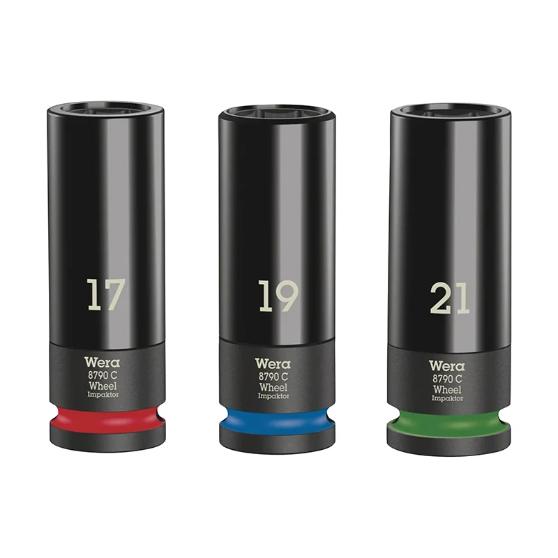 Douille Pour Clé A Choc Wera 8790 Impaktor Wheel 1-2 Chrome Moly Noir Mat (Longueur 85 mm - Diam 17, 19, 21) (Set 3 Pieces) -Marque Allemande Pour Les Ateliers-