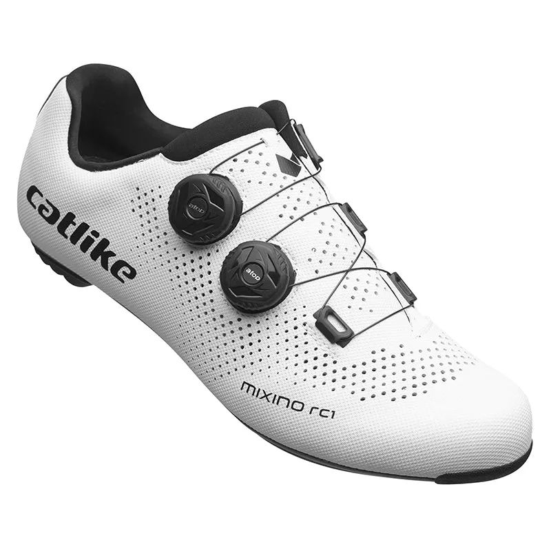 Chaussure Route Catlike Mixino Rc1 Blanc T42 Semelle Carbone Extra Airflow Fixation Par 2 Molette Micrometrique Atop Compatible Look-Shimano (Paire)