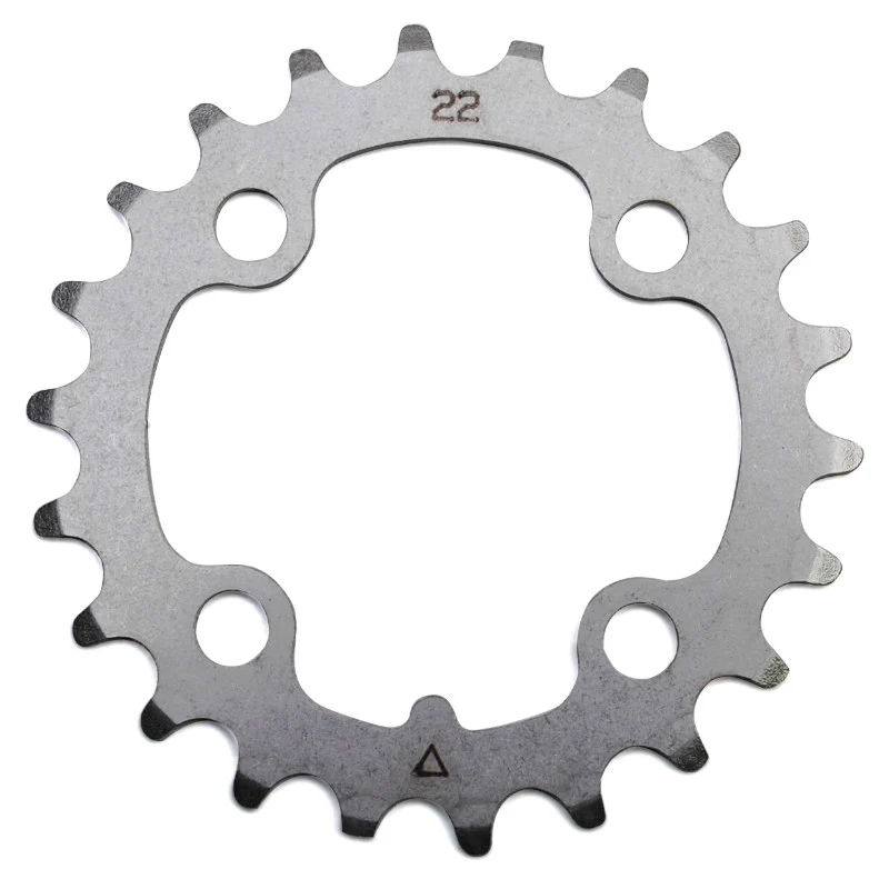 Plateau VTT 4 branches Ø 64 Stronglight 22 dents Triple Intérieur Argent Acier 8-9V.