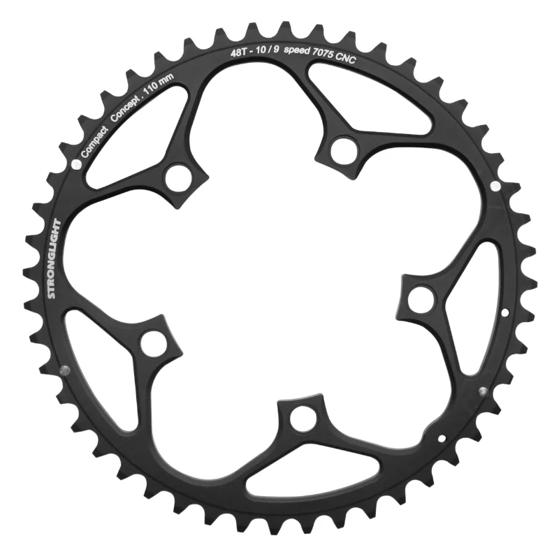 Plateau Route 5 branches Ø 110 Stronglight 48 dents Extérieur Noir Alu 7075 Type Shimano 9-10V.