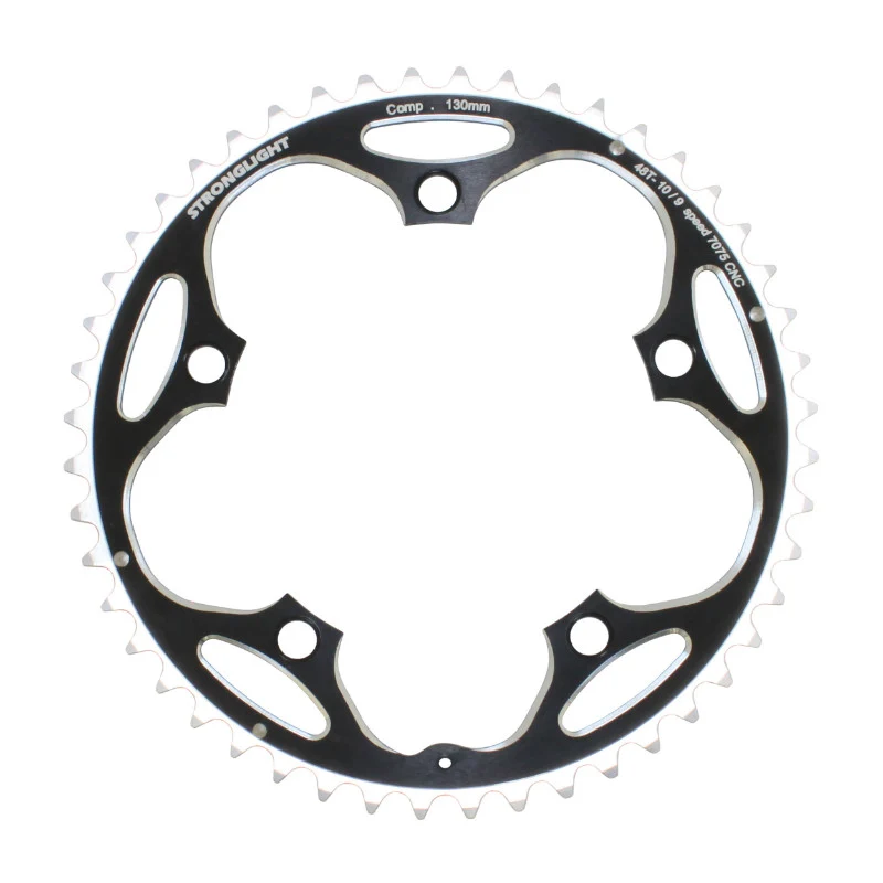 Plateau Route 5 branches Ø 130 Stronglight 48 dents Extérieur Noir Alu 7075 Type Shimano 9-10V.