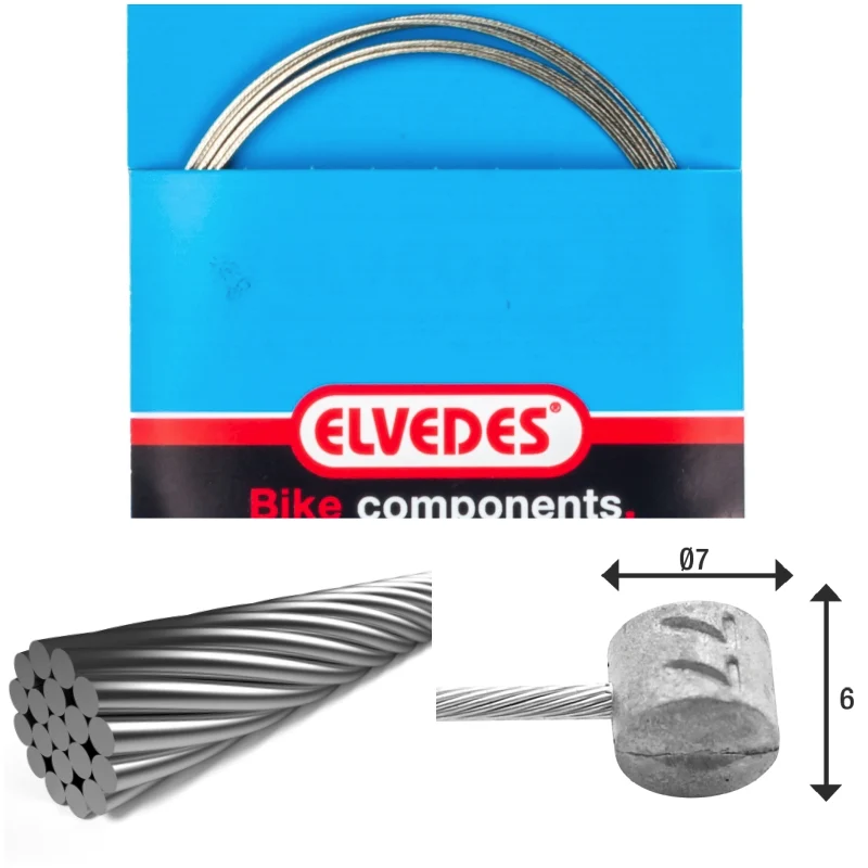 Câble de frein 3 000mm 1x19 fils Elvedes Galvanisé Ø1,5mm tête en T Ø7x6mm