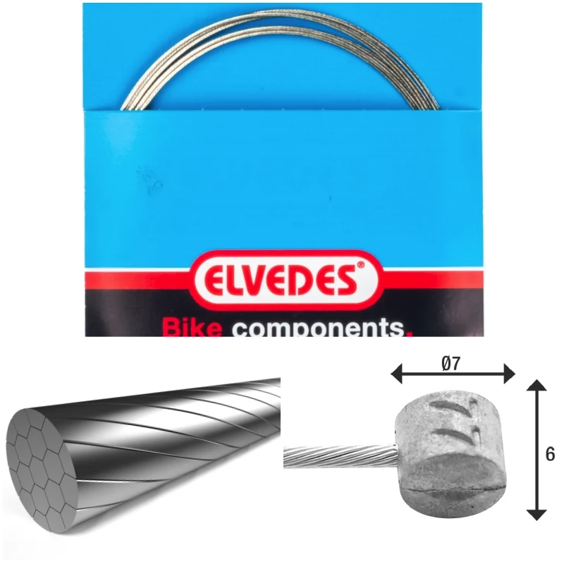 Câble de frein 2 000mm 1x19 fils inox Slick Elvedes Ø1,5mm tête en T Ø7x6mm