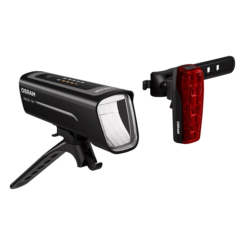 Éclairage Vélo Usb Kit Osram Race 100 Lux Fonction Éclairage Automatique-Feu Stop (Autonomie Mode 100% 4H) (Avant+Arrière) Noir -Homologation Stvzo