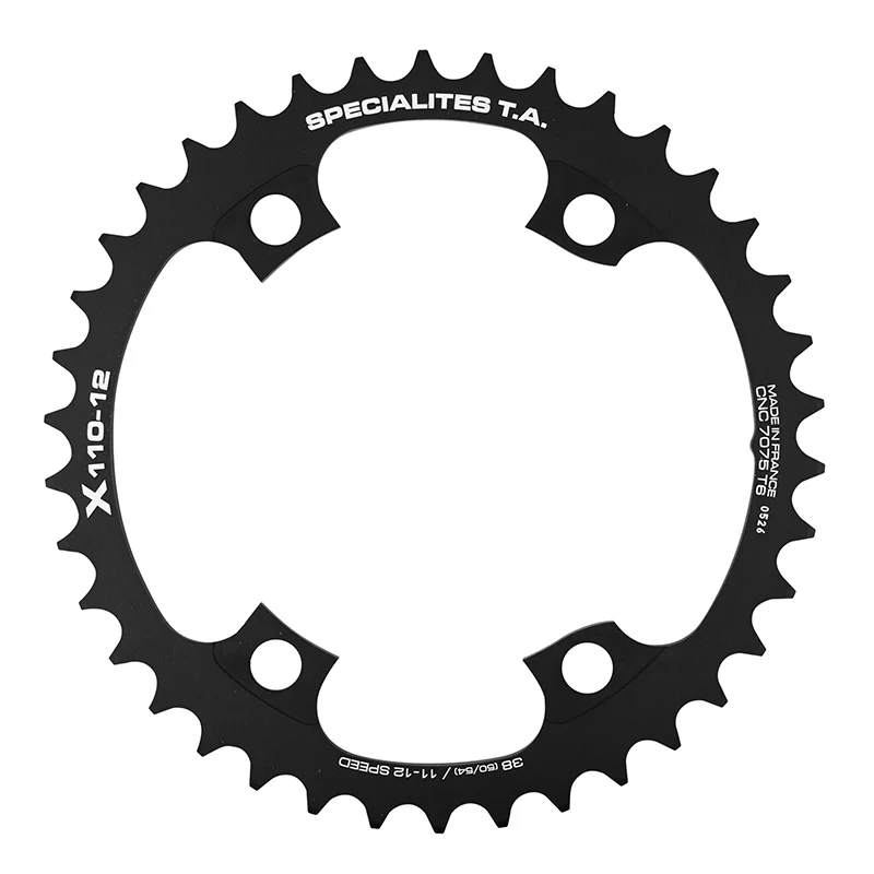 Plateau Route 4 branches Ø 110 Pour Shimano Ultegra R8100-8170 Dura-Ace R9200-9270 105 R7100 Ta X110 38 dents Intérieur Noir 12V. (Penser A Commander Le Kit Intravis Correspondant)