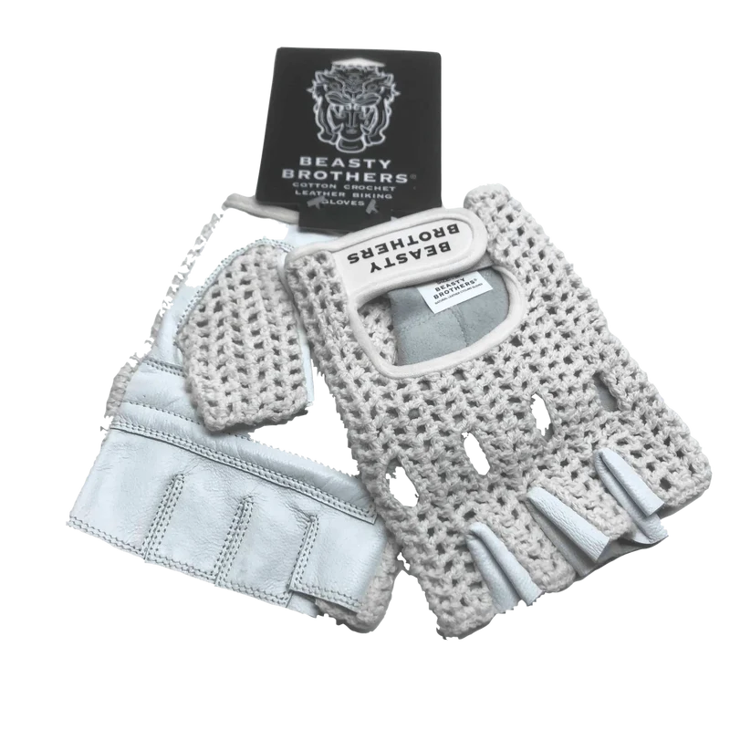 Bicycle gloves BeastyBrothers - White Leather/Cotton