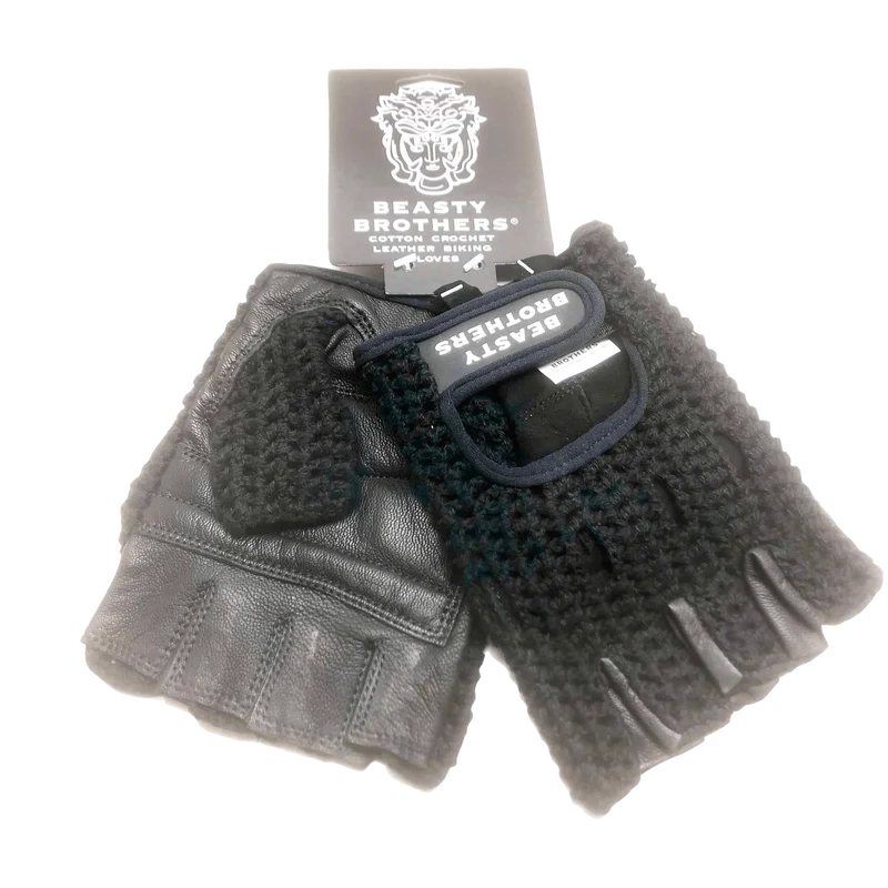 Bicycle gloves BeastyBrothers - Black Leather/Cotton