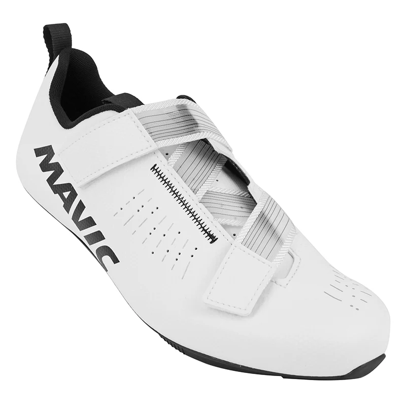 Chaussure Route Mavic Aksium Strap Blanc 42 2-3 Serrage Velcro Fixation 3 Points Compatible Look-Shimano (Paire)