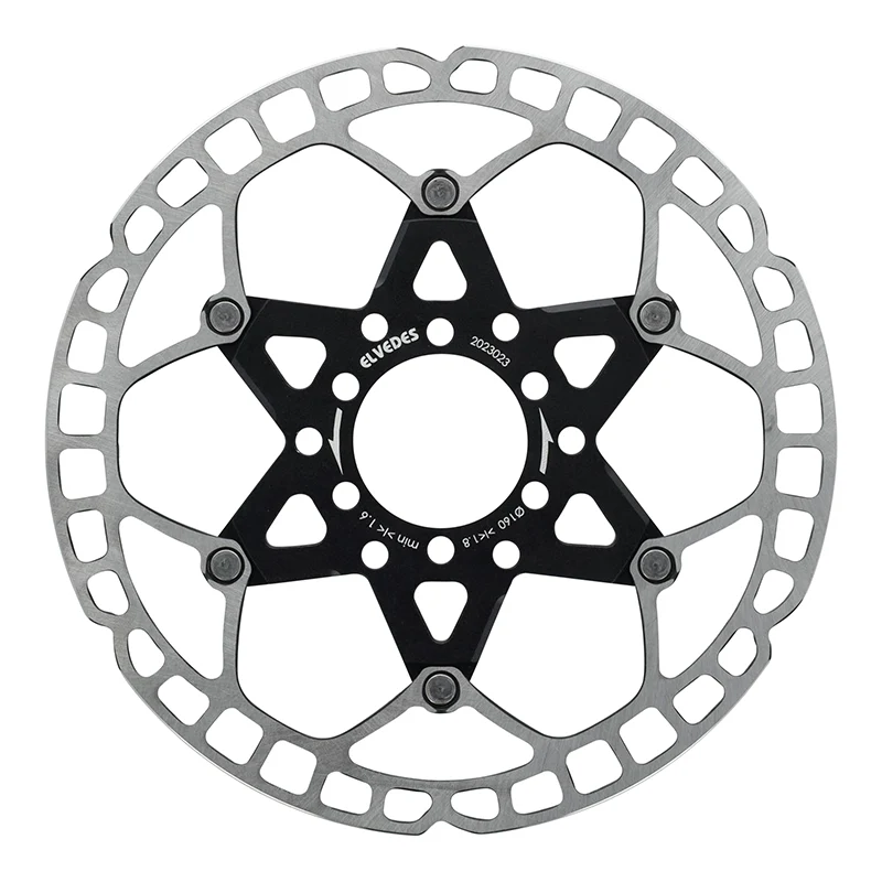Disque De Frein Route 6 Trous Elvedes 160 mm Acier Argent - Alu Noir (Ultra-Léger 105 G) -Épaisseur 1.8 mm-