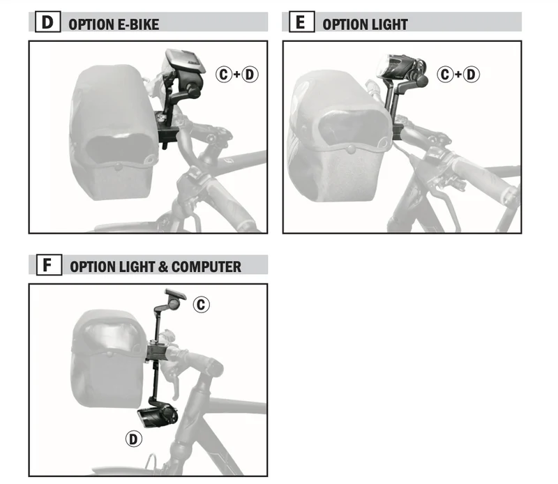Multifunction adapter for Ortlieb handlebar mounting kit