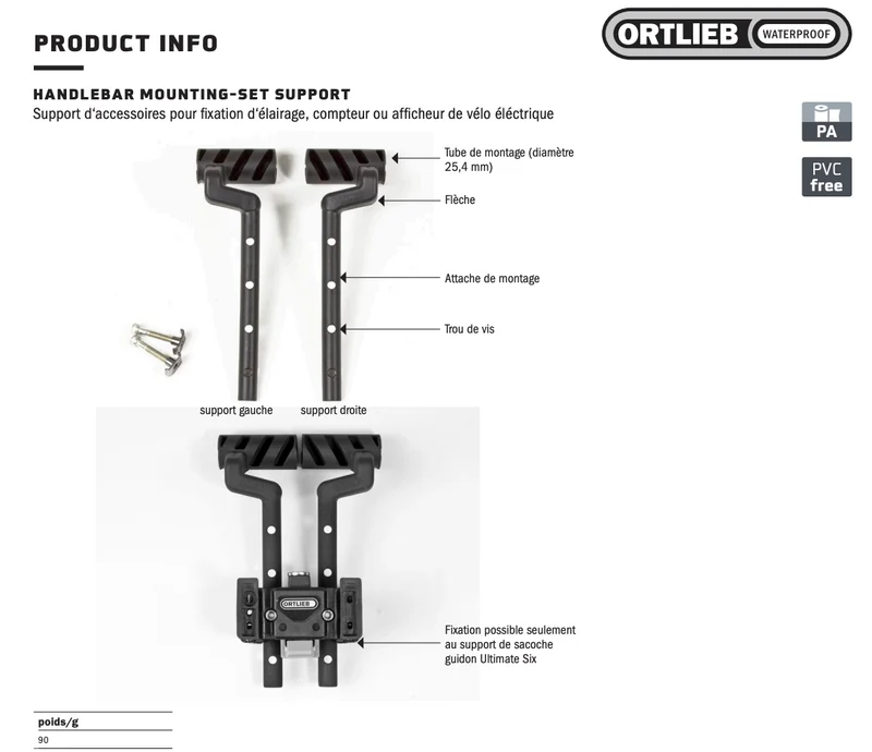 Multifunction adapter for Ortlieb handlebar mounting kit