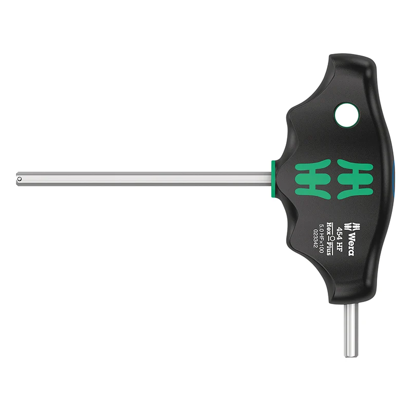 Clé Allen-6 Pans Manche En T Wera 454 Hex Plus 5X100 mm Noir-Vert (Vendu A L'Unite) -Marque Allemande Pour Les Ateliers-