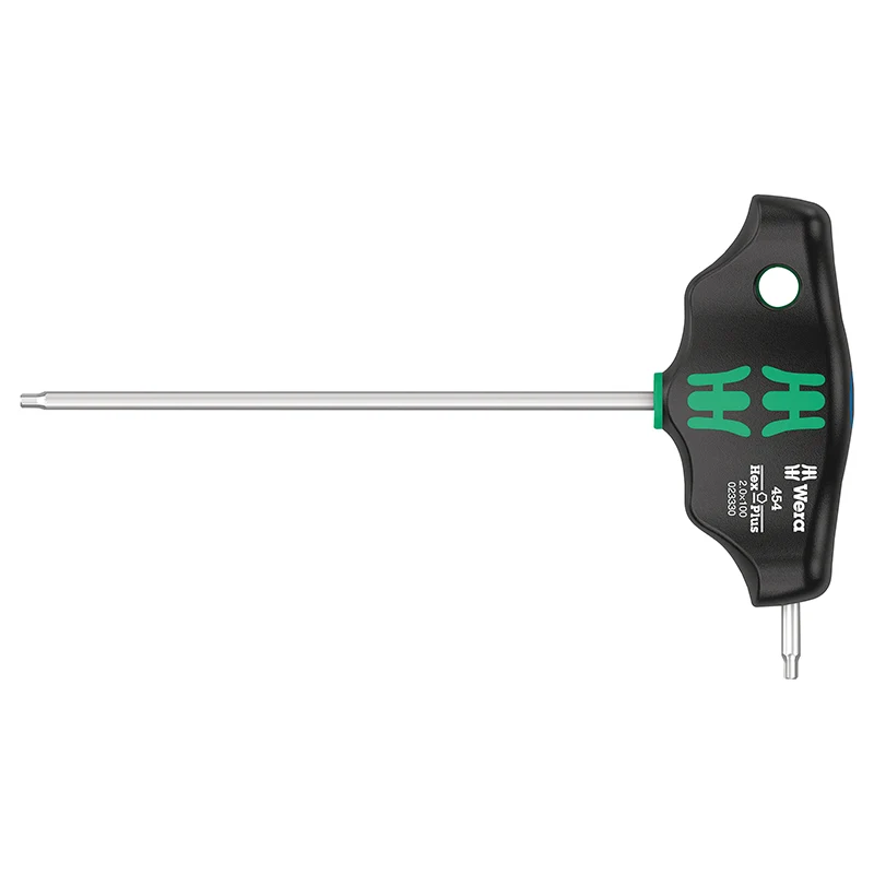 Clé Allen-6 Pans Manche En T Wera 454 Hex Plus 2X100 mm Noir-Vert (Vendu A L'Unite) -Marque Allemande Pour Les Ateliers-