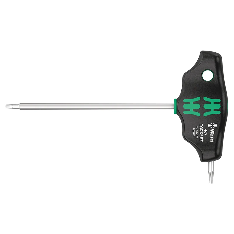 Clé Torx Manche En T Wera 467 Hf T10X100 mm Noir-Vert (Vendu A L'Unite) -Marque Allemande Pour Les Ateliers-