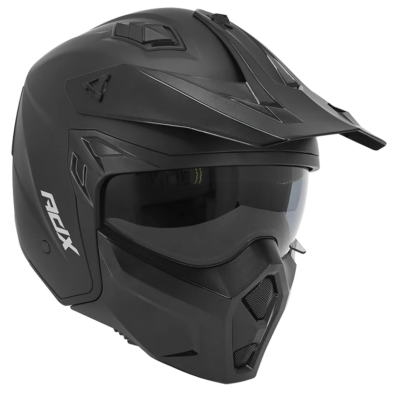Casque Trial Adx At700 Noir Mat XL Simple Ecran Transformable Avec Mentonniere Amovible (Livre Avec Un Ecran Supplementaire Fume) (Ece 22.06)