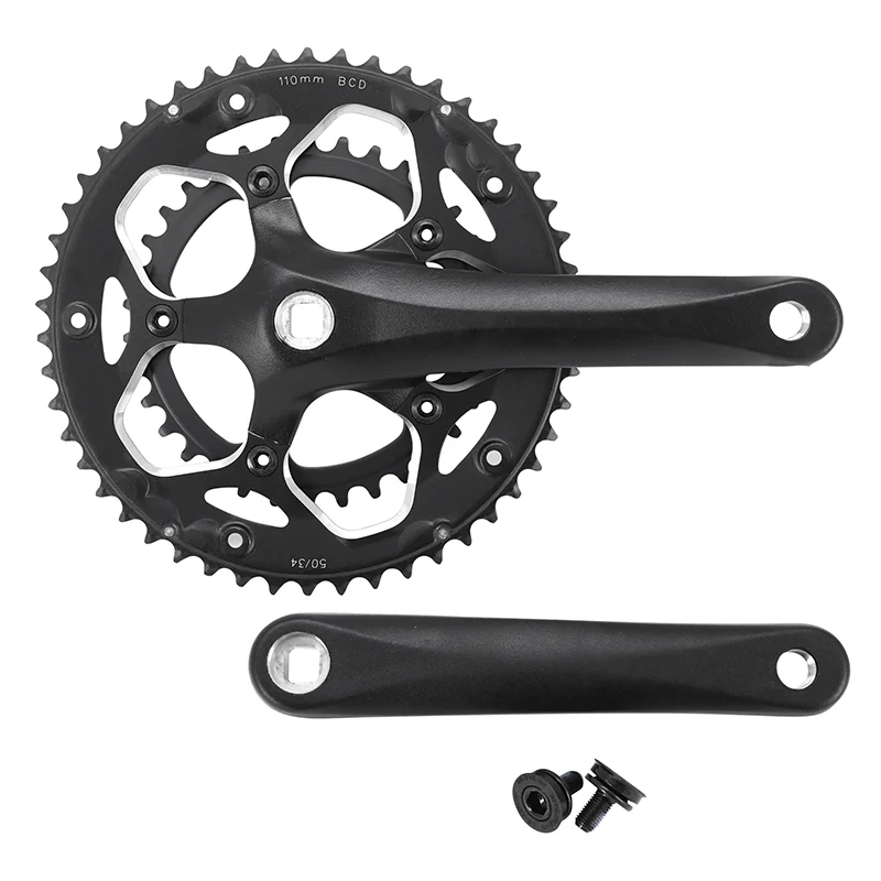 Pédalier Route P2R 8-9V. Alu Noir 172.5 mm 50-34 (Boîtier 110.5 mm)
