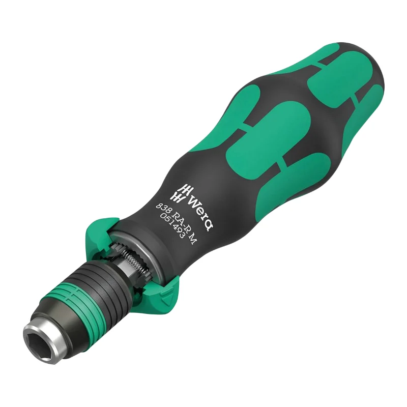 Tournevis Porte Embout Wera 838 Ra-R M 1-4 Noir-Vert Avec Porte Embout Rapidaptor (Fonction Cliquet) (Vendu A L'Unite) -Marque Allemande Pour Les Ateliers-
