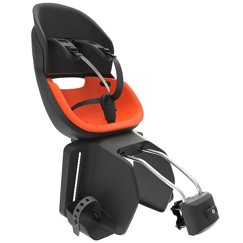 Porte Bebe-Siege Enfant Arrière Prodigee Icon A Fixer Sur Cadre Noir Coussin Orange Avec Serrure (Jusqu'A 22 Kg Max) (Homologué Ce En 14344)