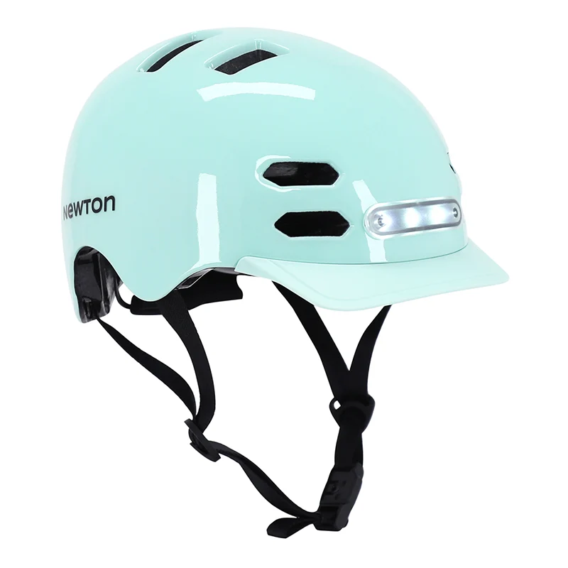 Casque Vélo Adulte Newton Urbain-City V4 Vert Pastel In-Mold Avec Éclairage Intégré Et Visiere Taille 55-58 Boucle Fidlock (Vendu En Boite)