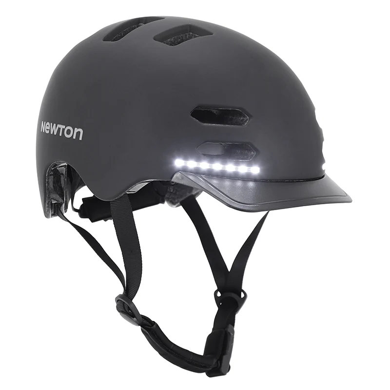 Casque Vélo Adulte Newton Urbain-City V3 Noir Mat In-Mold Avec Visiere Taille 55-58 Avec Systeme Éclairage Avant Arrière Intégré En Usb Boucle Fidlock (Vendu En Boite)