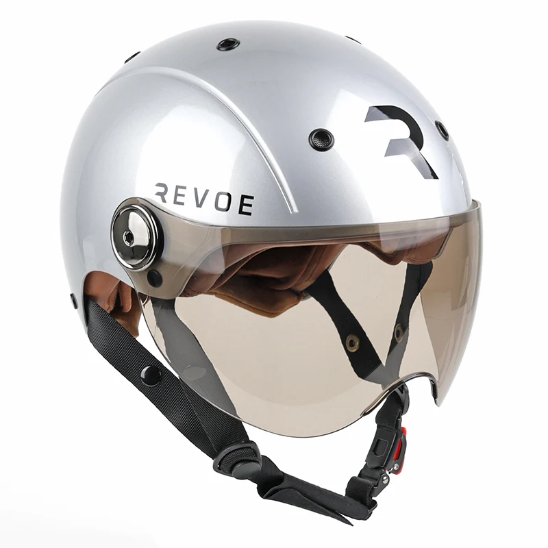 Casque Vélo Adulte Revoe Premium Urbain-City Gris Silver Taille 59-60 Visiere Réglable, Protection Oreille Amovible (Vendu En Boite) Compatible Ebike Et Trottinette - Homologation En1078+A1