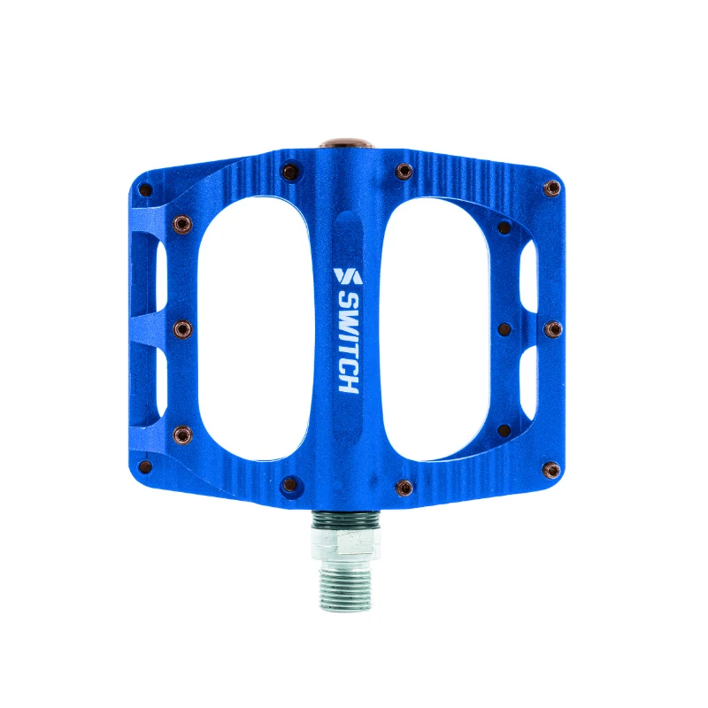Pédale VTT Plateforme Descente - BMX Switch Freeride Alu Cnc Bleu Filetage 9-16 Avec Picots (Paire) 100X90 mm