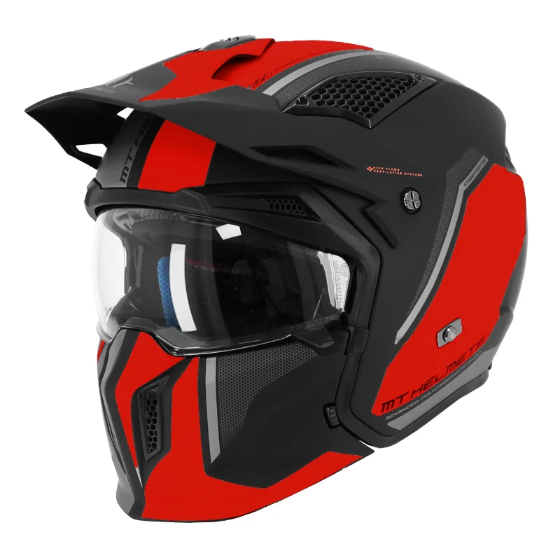 Casque Trial Mt Helmets Streetfighter Sv S Twin C5 Noir Mat-Rouge M Simple Ecran Transparent Transformable Avec Mentonniere Amovible (Livre Avec Un Ecran Supplementaire Miroir) (Ece 22.06)