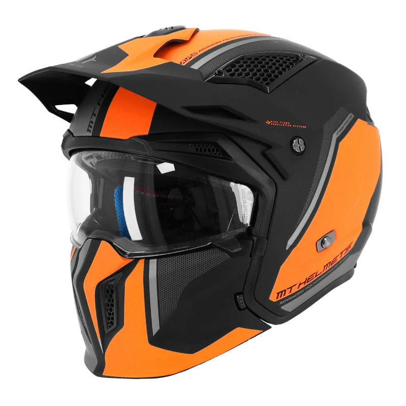 Casque Trial Mt Helmets Streetfighter Sv S Twin C4 Noir Mat-Orange Fluo S Simple Ecran Transparent Transformable Avec Mentonniere Amovible (Livre Avec Un Ecran Supplementaire Miroir) (Ece 22.06)