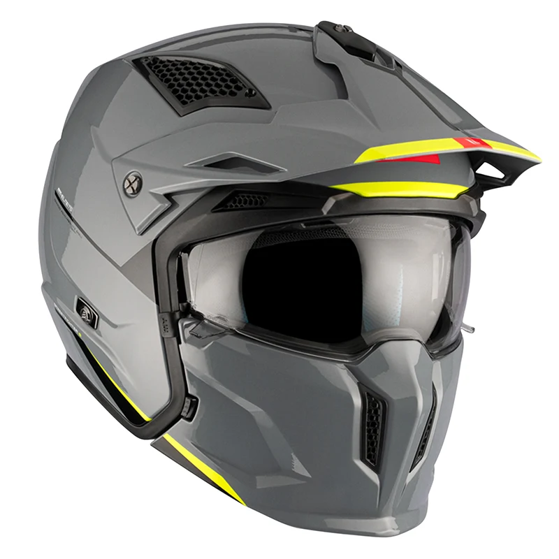 Casque Trial Mt Helmets Streetfighter Sv Uni Gris Brillant XS Simple Ecran Transparent Transformable Avec Mentonniere Amovible (Livre Avec Un Ecran Supplementaire Dark) (Ece 22.06)