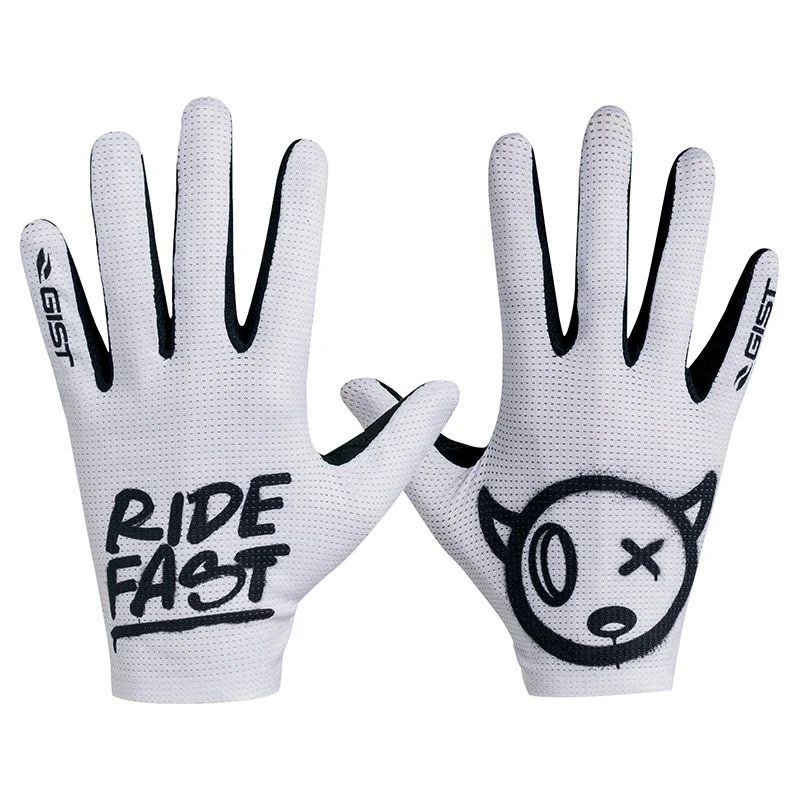 Gants Vélo VTT Long Gist Faster Ride Fast Blanc L (Paire Sur Carte) Sans Velcro Compatible Ecran Tactile
