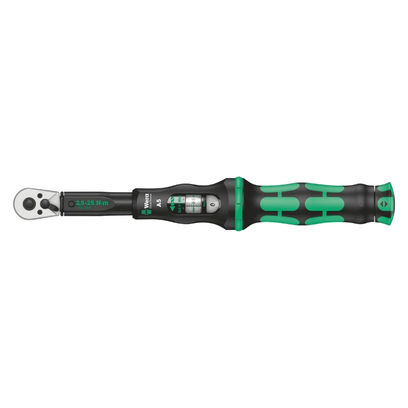 Clé Dynamometrique Wera Click Torque A5 Carré 1-4 Serrage De 2,5 A 25 Nm Noir-Vert (Debrayable) (Vendu A L'Unite) -Marque Allemande Pour Les Ateliers-