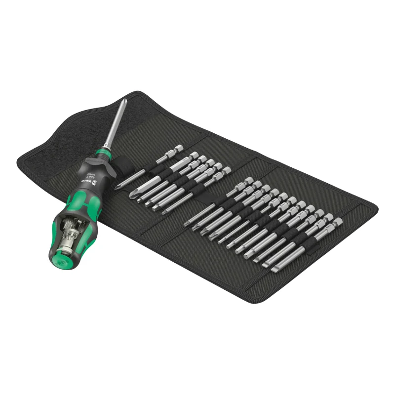 Tournevis Porte Embout Wera Kompakt Turbo 1-4 Avec Embout Vissage Noir-Vert (Mandrin A Serrage Rapide) (Set 19 Pieces) -Marque Allemande Pour Les Ateliers-